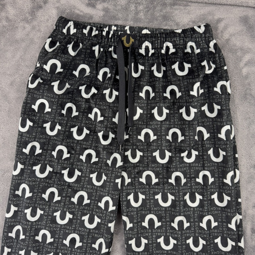 True Religion Loungewear Pants Men Large Black White Logo Monogram Drawstring